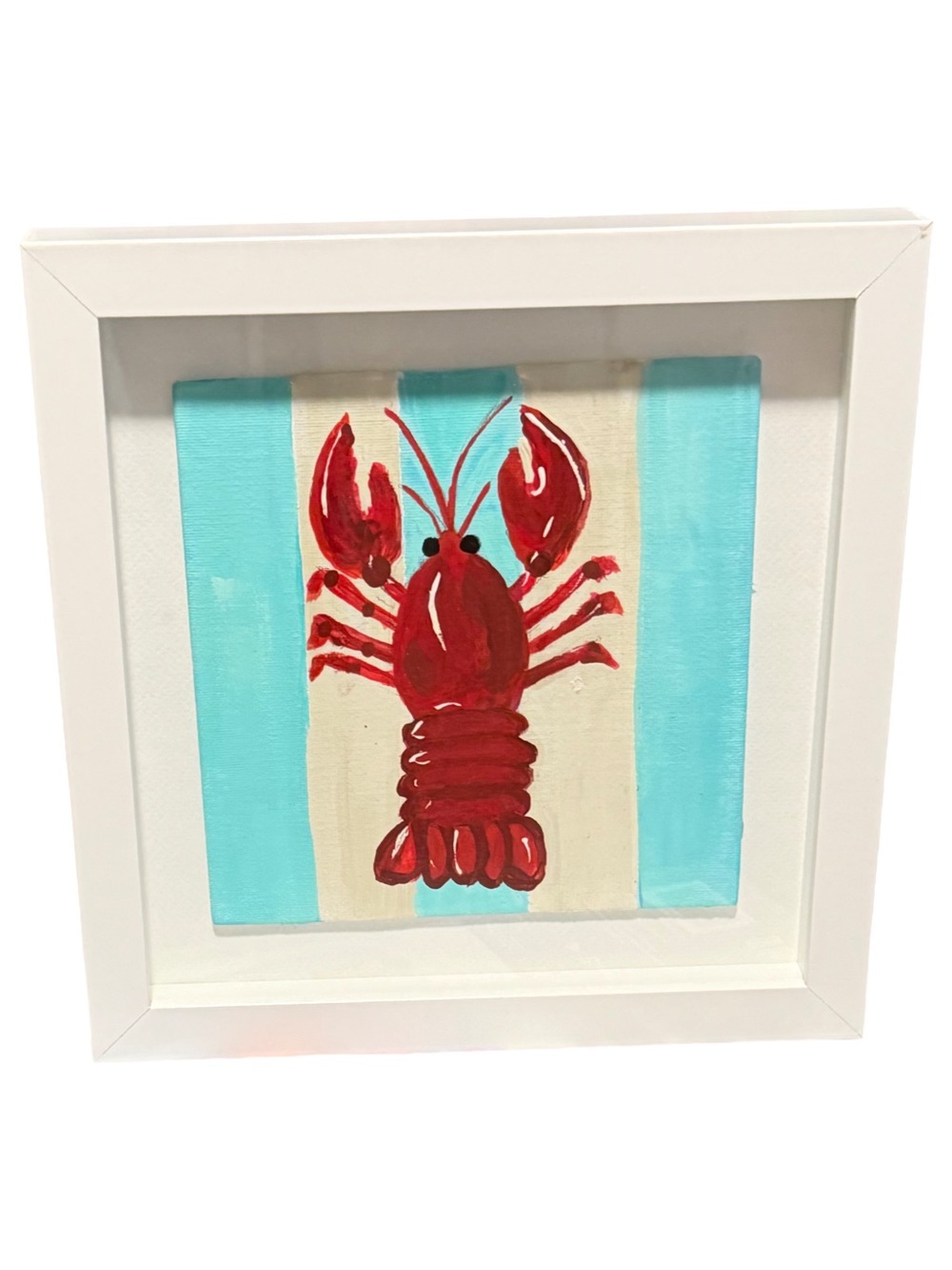 Handmade Coastal Lobster Shadow Box Aqua Red Nautical Wall Art